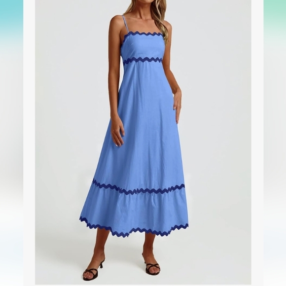 Kirundo Blue Spaghetti Strap Ric Rack Maxi Dress Size Medium NWT - Picture 7 of 11